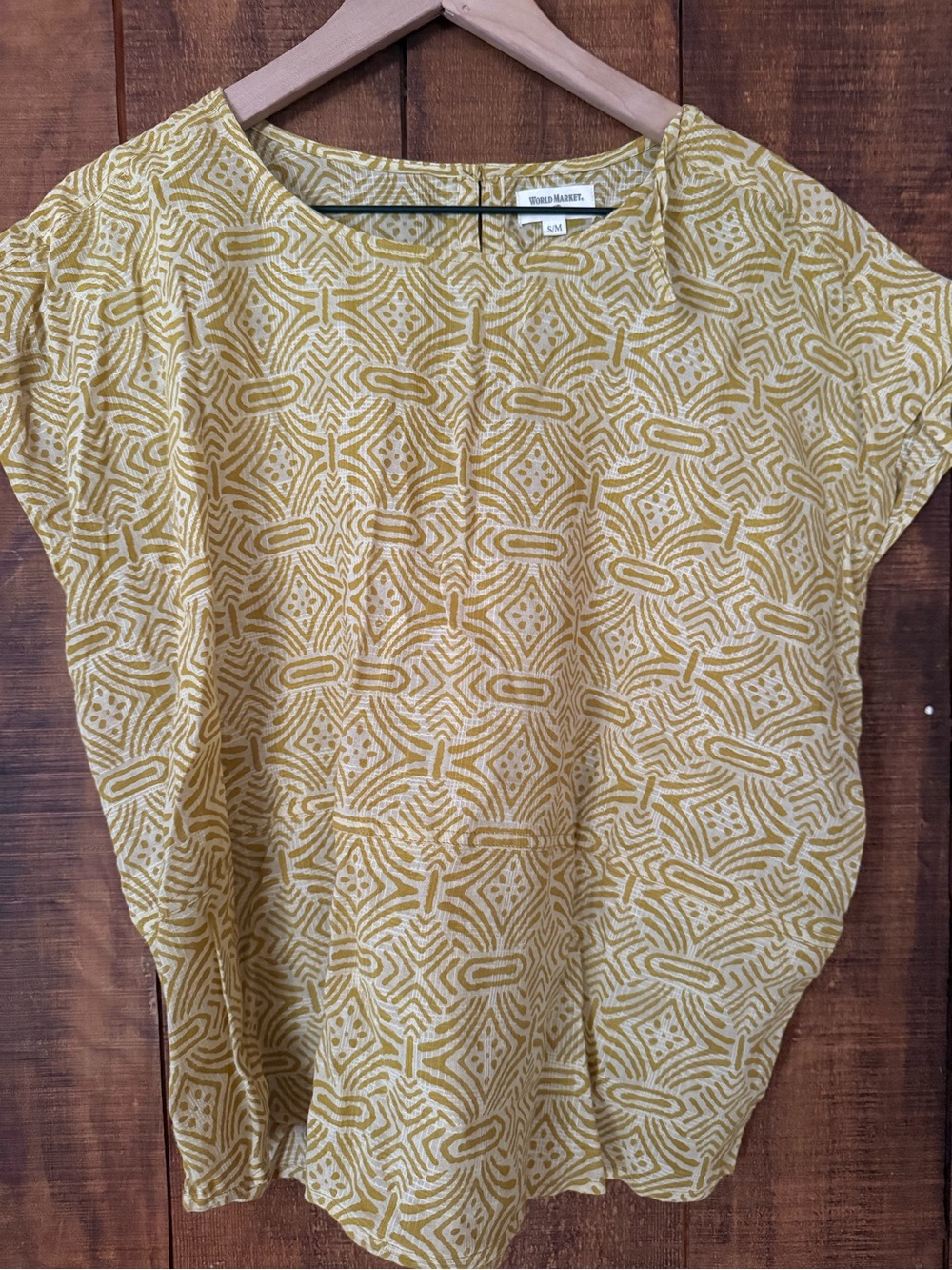 Cost Plus World Market Yellow Geometric Short Sleeve Top